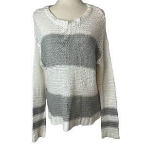 Aeropostale Chunky Gray & White Loose Knit Pullover Oversized Sweater size M